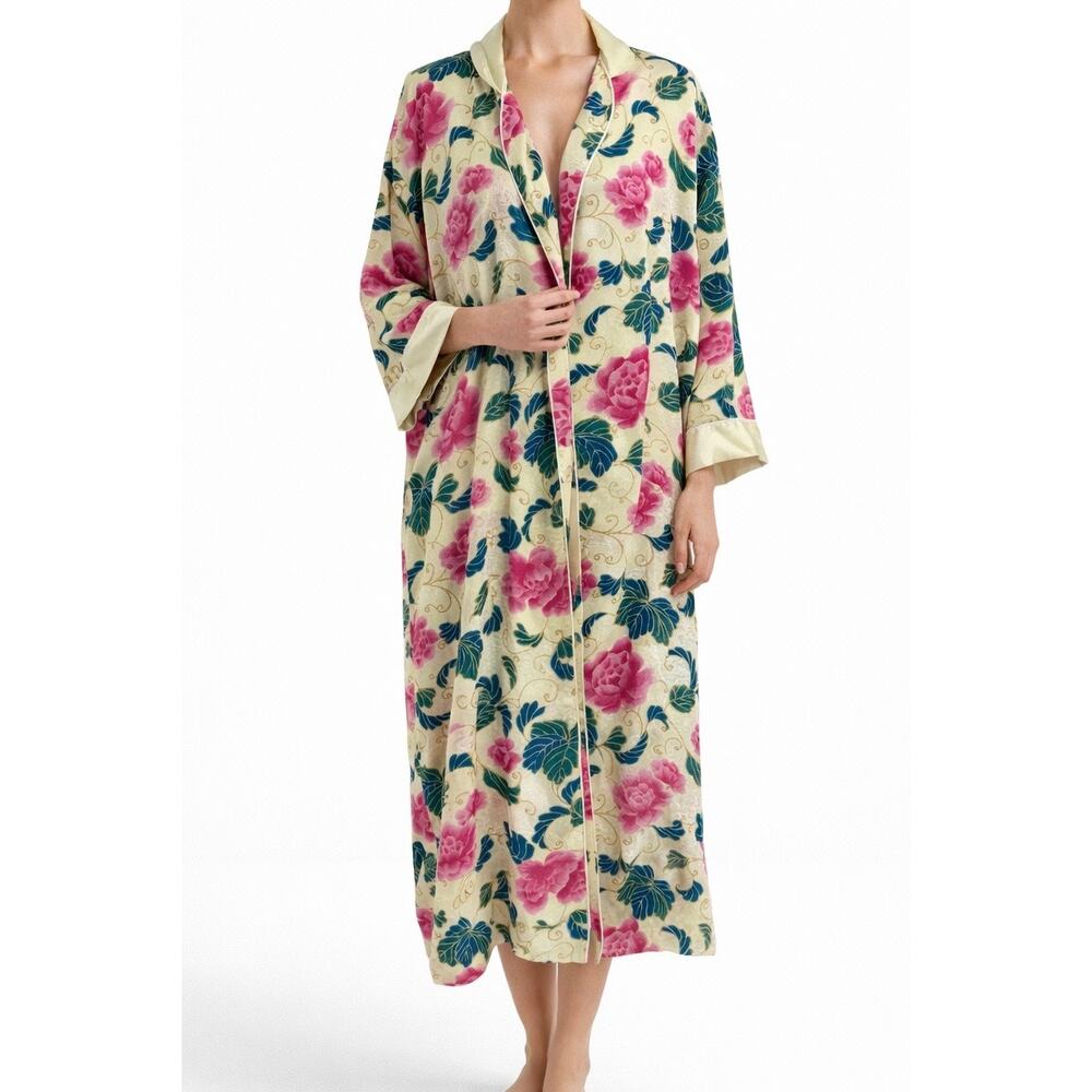 Vintage Victoria’s Secret Gold Label Floral Satin Like Kimono Robe Size Small